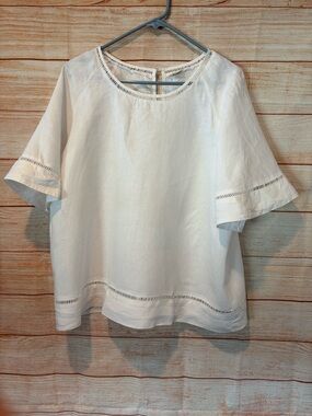 Women's White Linen Cutwork Tunic Top